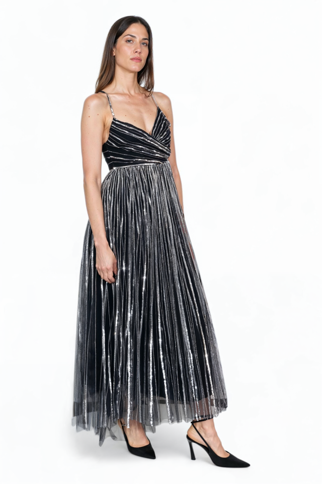 Valentino Metallic Striped Evening Gown