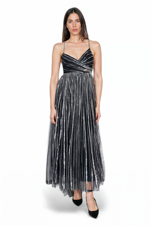 Valentino Metallic Striped Evening Gown