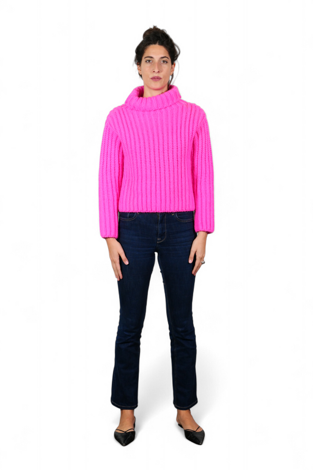Valentino Ribbed Turtleneck Sweater — Hot Pink