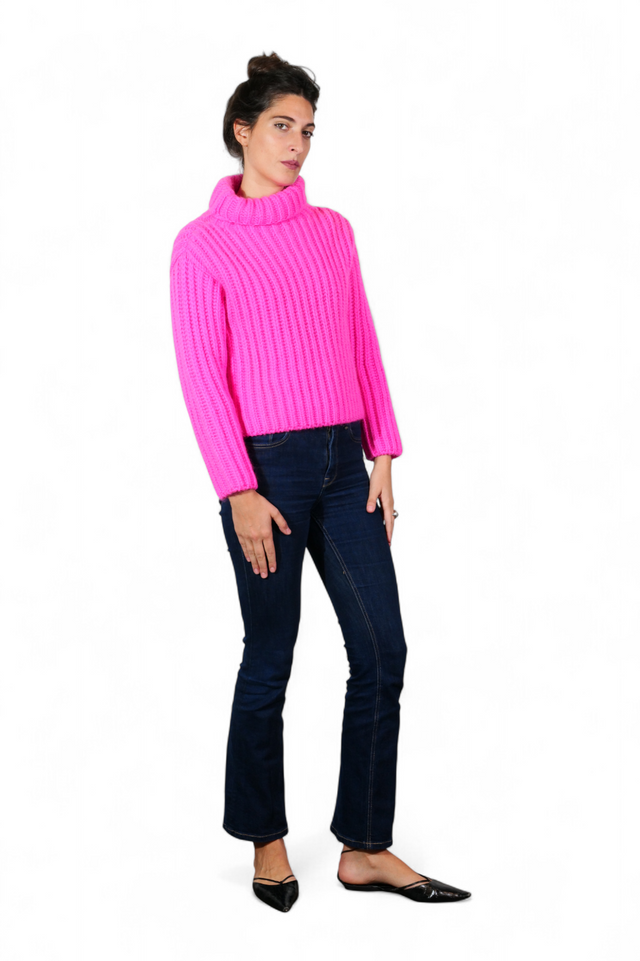 Valentino Ribbed Turtleneck Sweater — Hot Pink