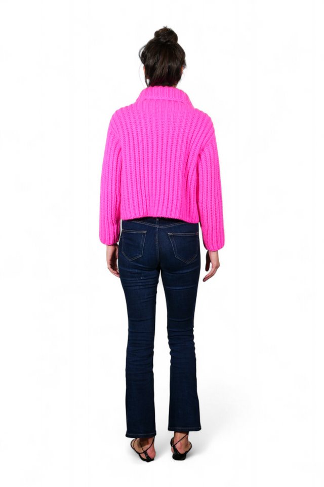 Valentino Ribbed Turtleneck Sweater — Hot Pink