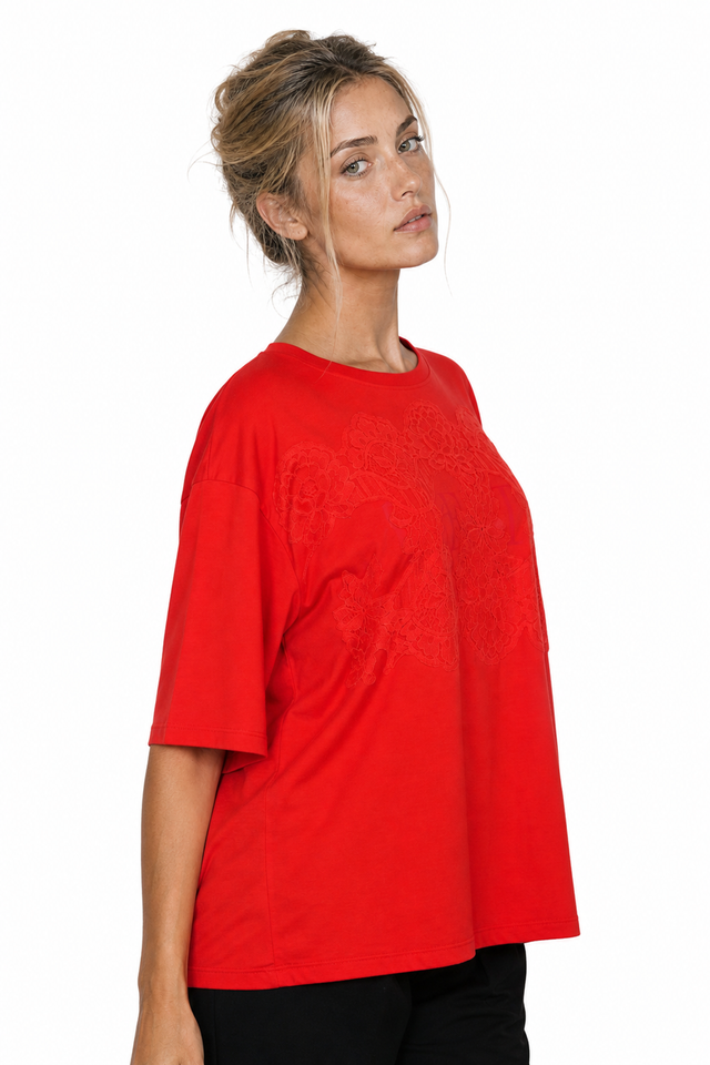 Valentino Garavani Floral Lace Front Oversized T-Shirt