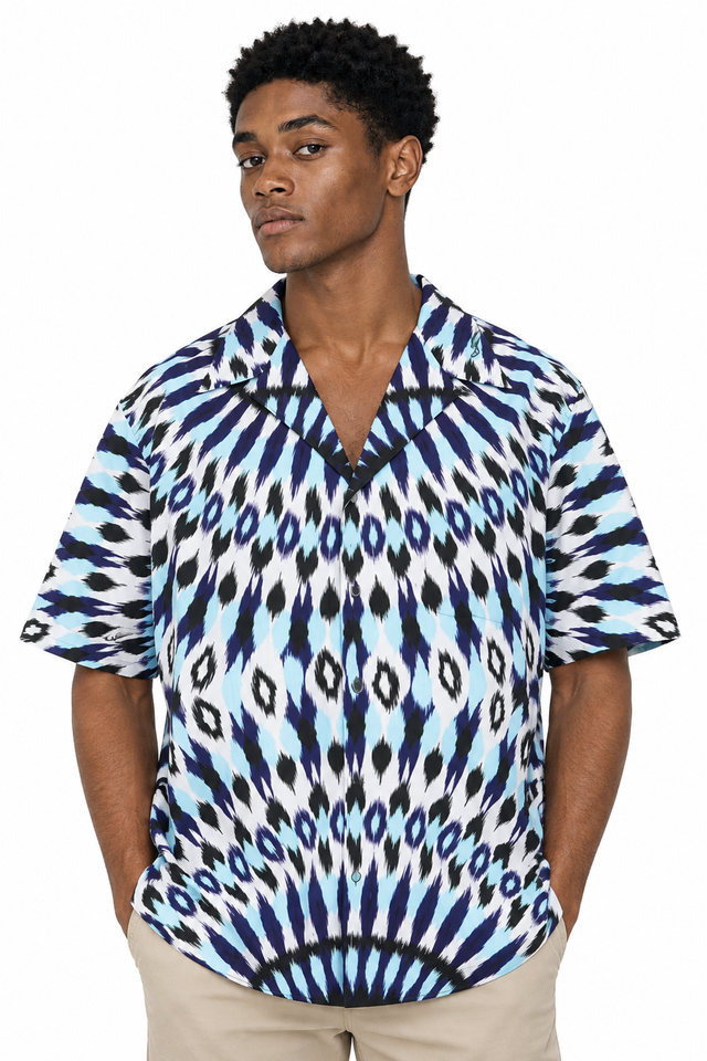 Valentino Optical Ikat Printed Silk Short-Sleeve Shirt
