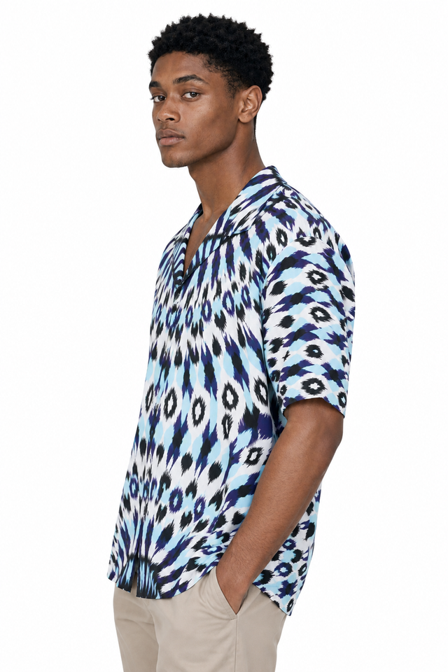 Valentino Optical Ikat Printed Silk Short-Sleeve Shirt