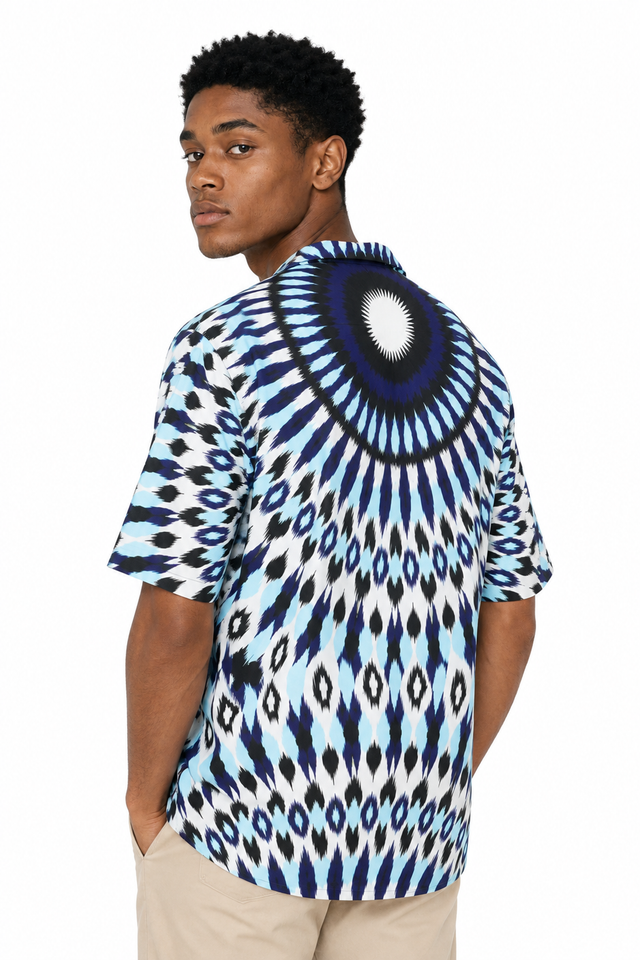 Valentino Optical Ikat Printed Silk Short-Sleeve Shirt