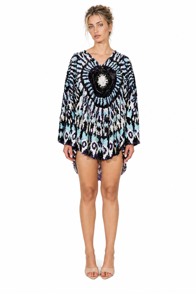 Valentino Sequined Tie-Dye Sunburst Kaftan Mini Dress