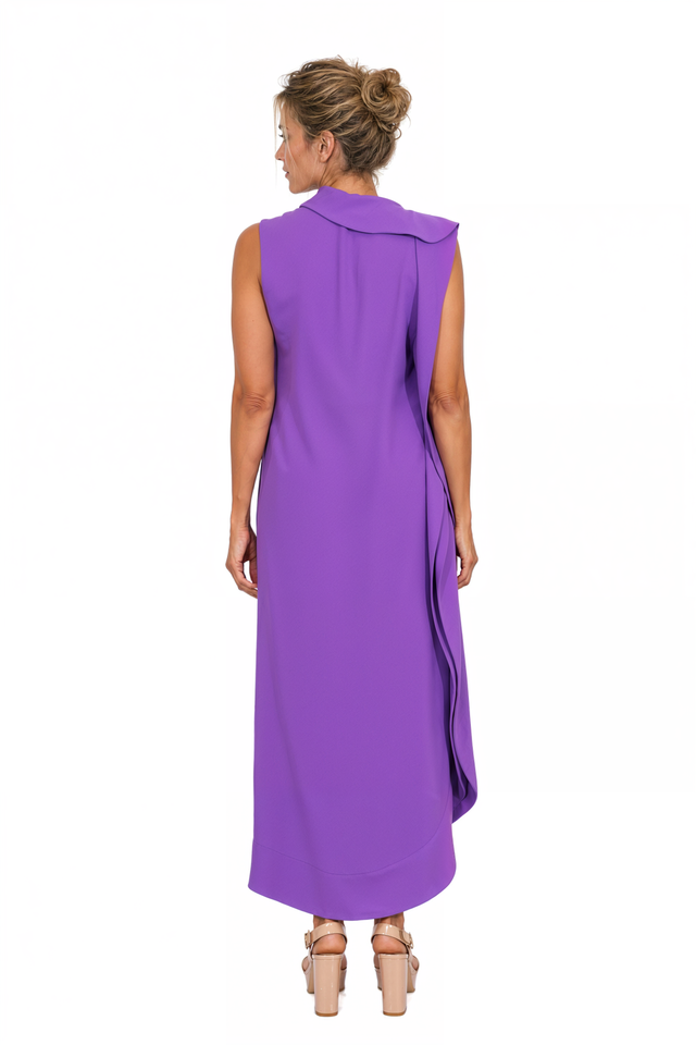 Valentino Sleeveless High-Neck Cascading Drape Maxi Dress in Purple