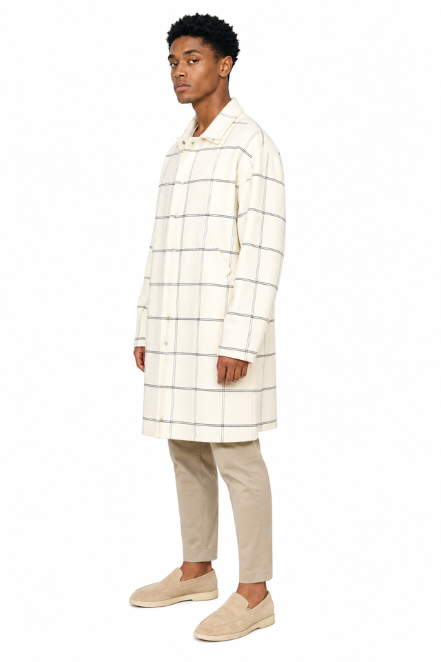 Valentino Windowpane Grid Single-Breasted Coat