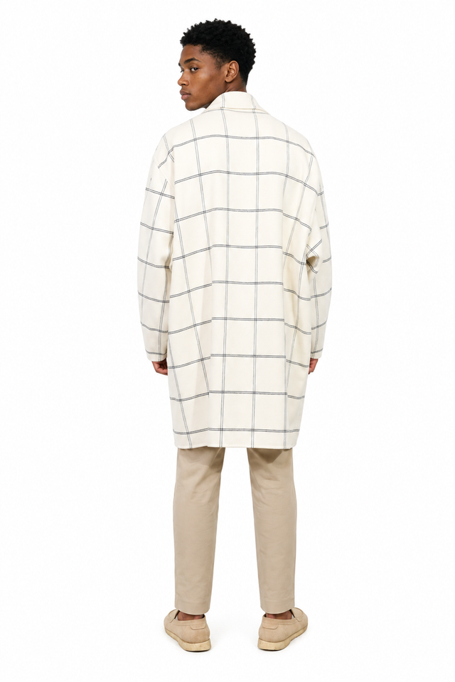 Valentino Windowpane Grid Single-Breasted Coat