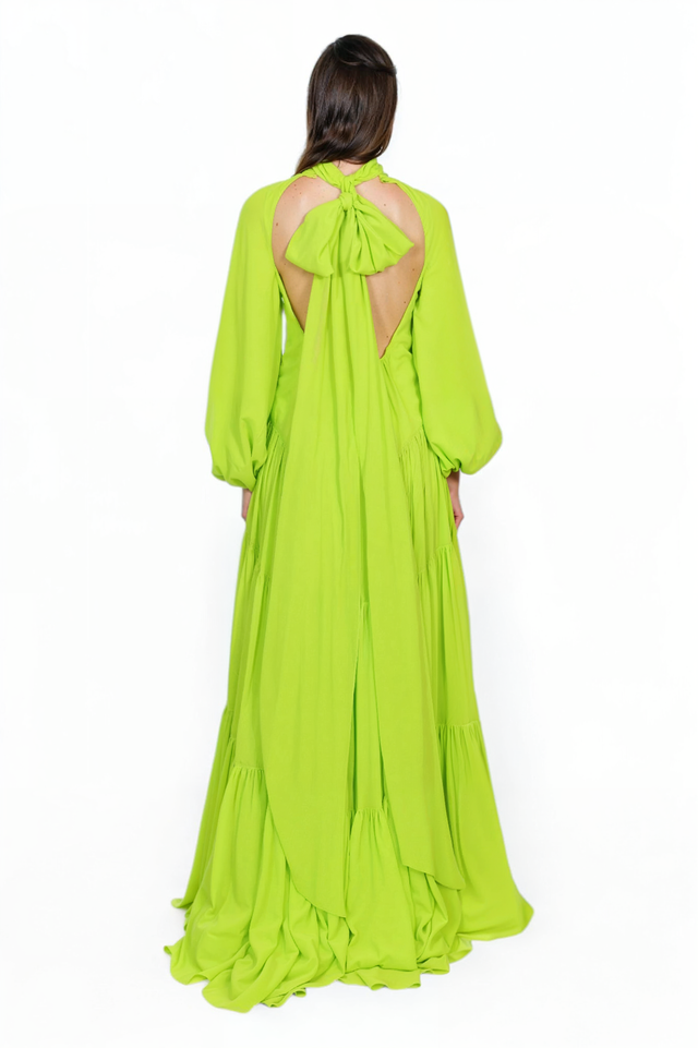 Valentino Neon Green Tiered Maxi Dress