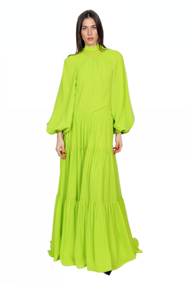 Valentino Neon Green Tiered Maxi Dress