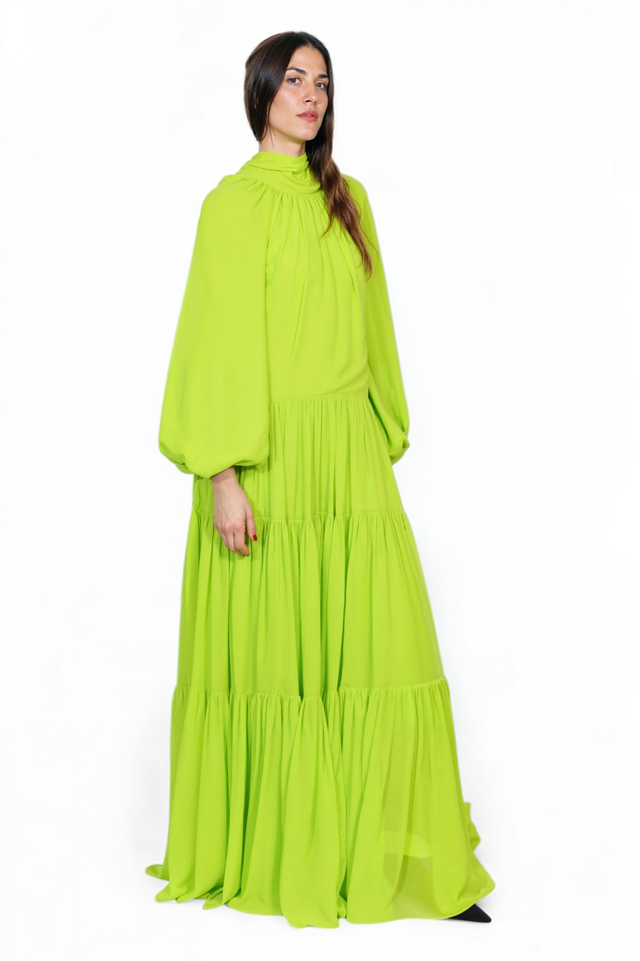 Valentino Neon Green Tiered Maxi Dress