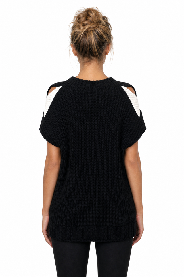Valentino Cut-Out Diamond Argyle Wool-Blend Sweater Vest in Black & Cream