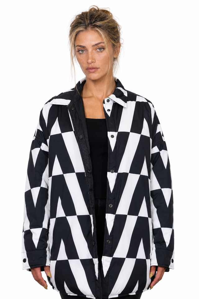 Valentino Black and White Geometric Puffer Jacket