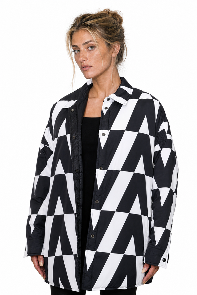 Valentino Black and White Geometric Puffer Jacket