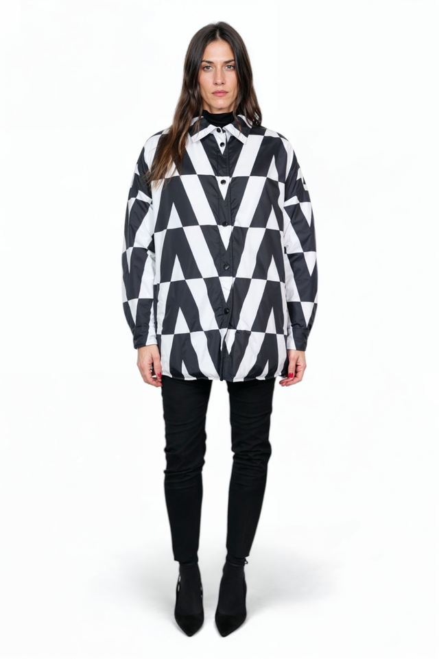 Valentino Black and White Geometric Puffer Jacket