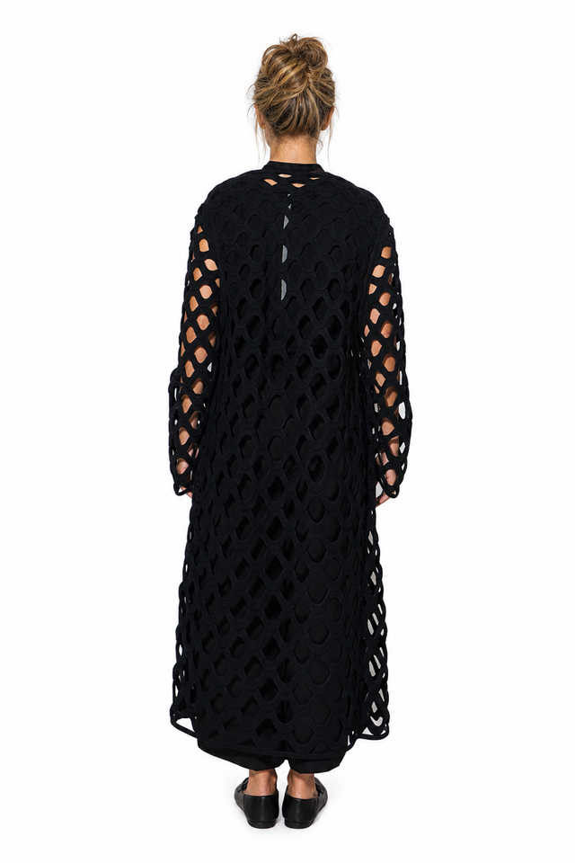 Valentino cutout felted wool open-work duster coat in jet black