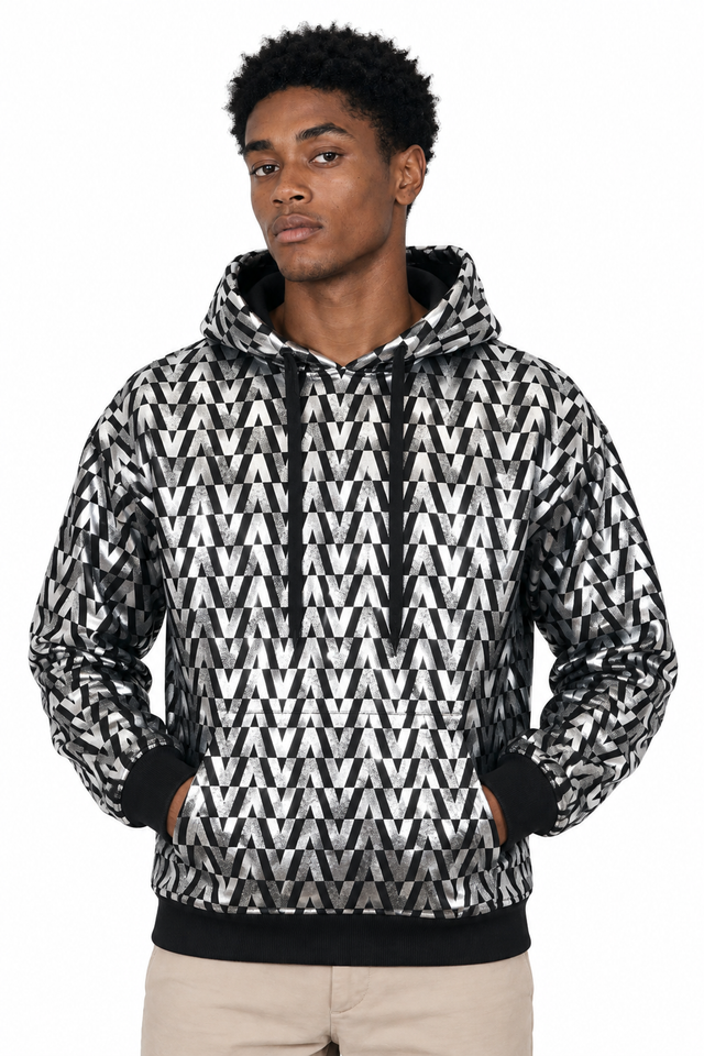 Valentino V-Optical Metallic Logo Pullover Hoodie
