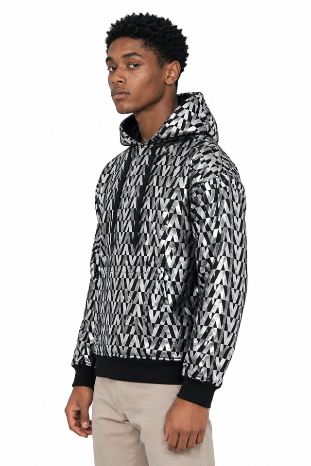 Valentino V-Optical Metallic Logo Pullover Hoodie
