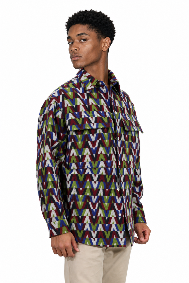 Valentino V-Optical Wool Overshirt Jacket
