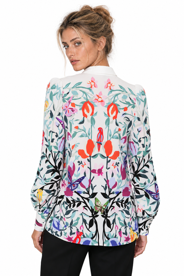 Valentino Garavani Butterfly & Botanical Silk Pussy-Bow Blouse