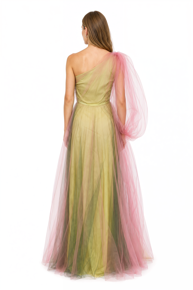 Valentino Ombré Tulle One-Shoulder Gown – Multicolour Maxi Dress