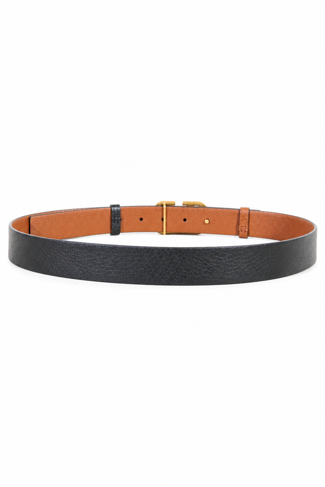 Valentino Garavani VLogo Reversible Grained Leather Belt in Black & Cognac Brown