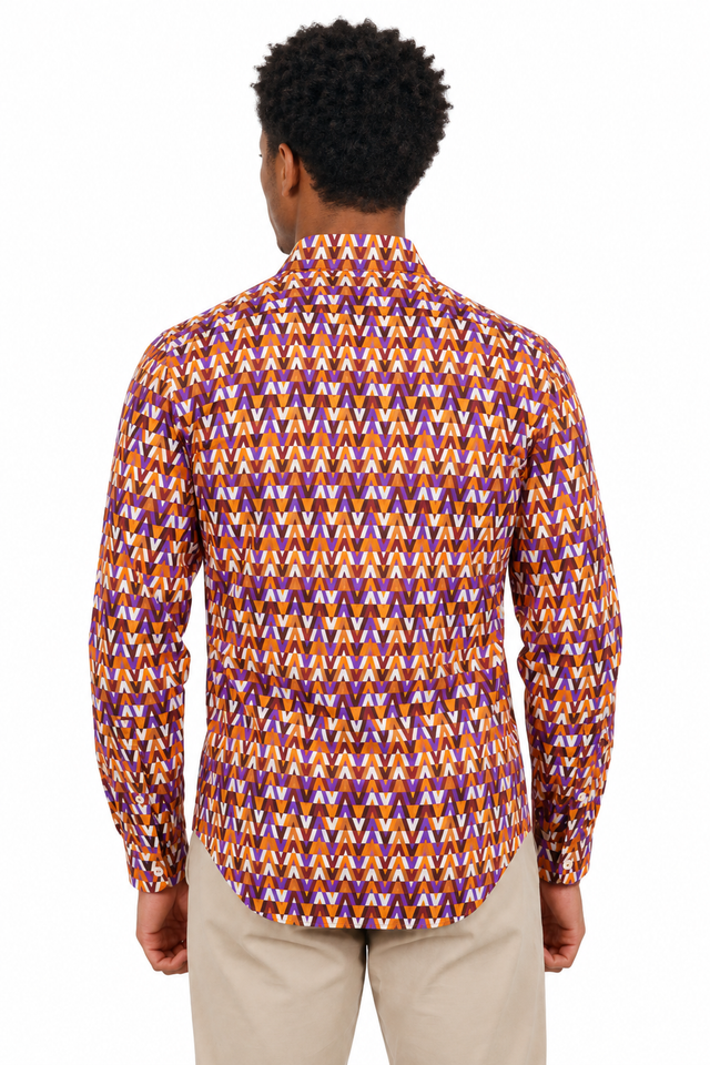 Valentino V-Optical Printed Silk Long-Sleeve Shirt