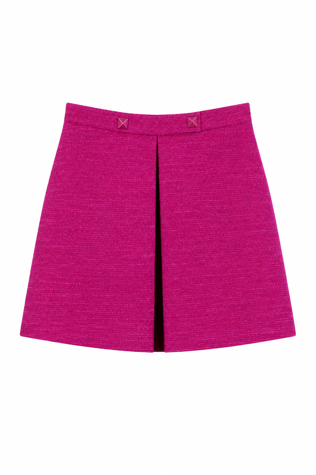 Valentino Fuchsia Textured Mini Skirt with Signature Stud Accents