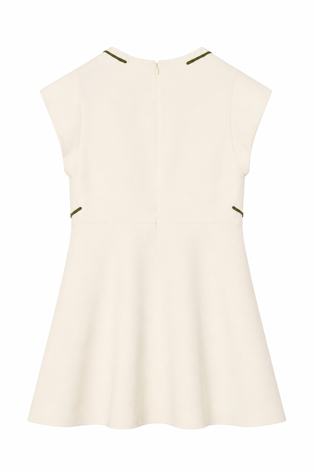 Valentino Floral Appliqué Fit & Flare Crepe Dress in Ivory