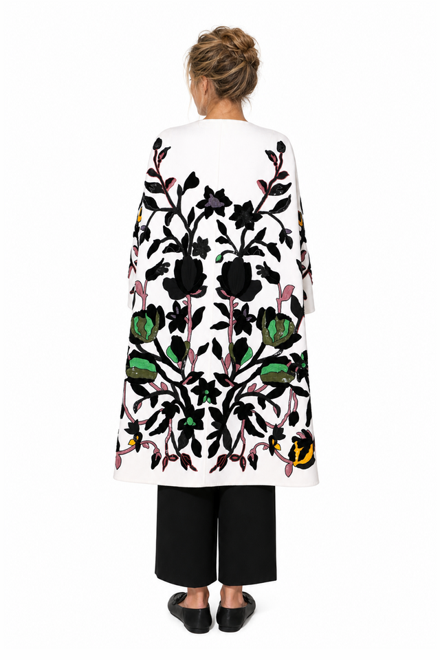 Valentino floral velvet appliqué sequin wool coat in ivory multi
