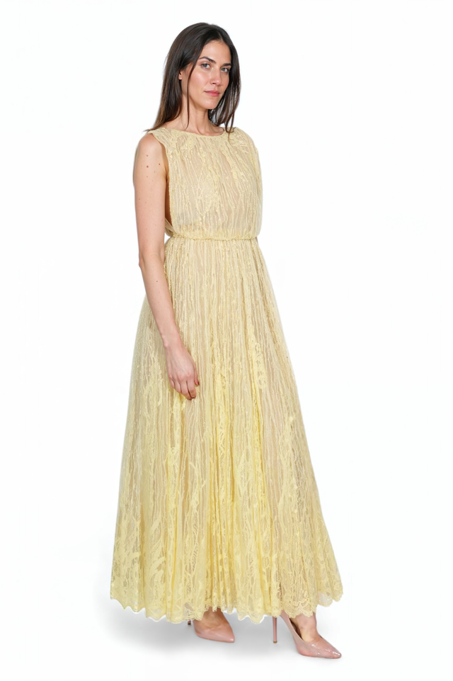 Valentino Lemon Yellow Lace Sleeveless Gown