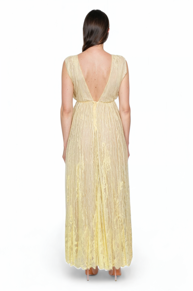 Valentino Lemon Yellow Lace Sleeveless Gown