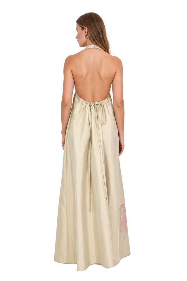 Valentino Coral Print Halter Gown – Ivory Plunge Neck Maxi Dress