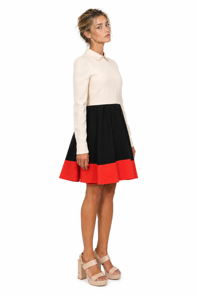 Valentino Color-Blocked Long-Sleeve Mini Dress