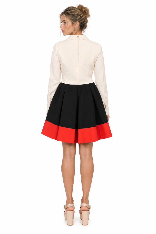 Valentino Color-Blocked Long-Sleeve Mini Dress
