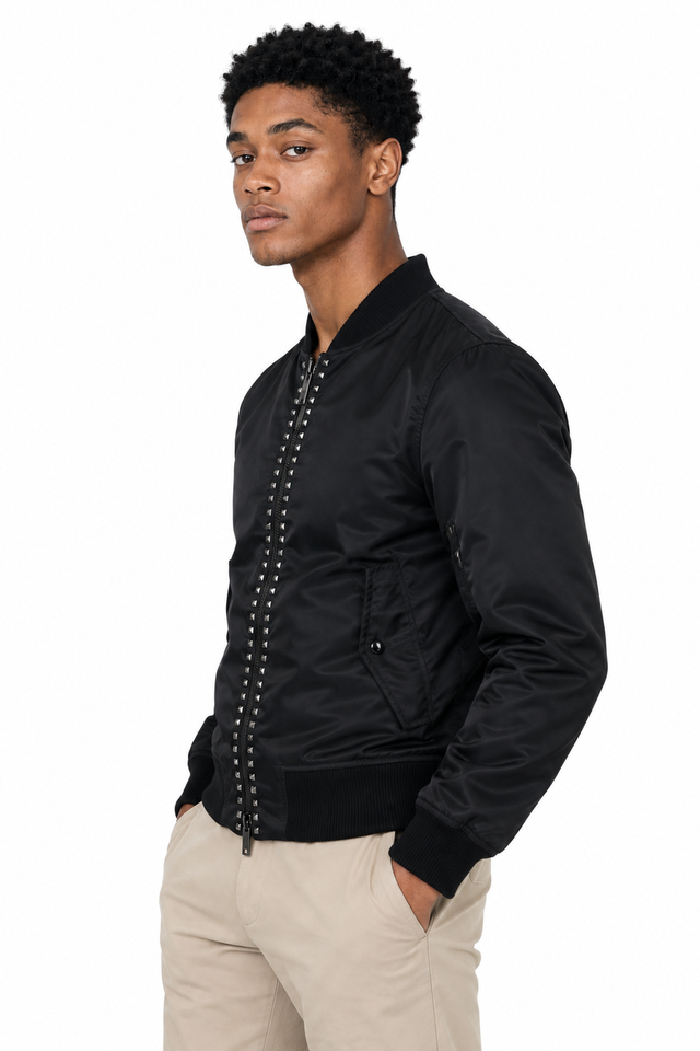 Valentino Rockstud Trimmed Nylon Bomber Jacket