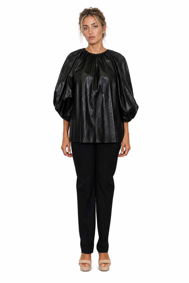 Valentino Garavani Gathering Leather Blouse