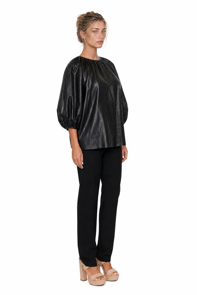 Valentino Garavani Gathering Leather Blouse