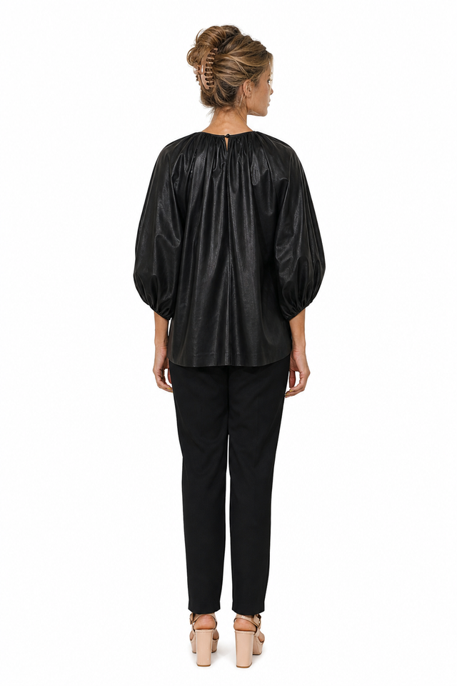 Valentino Garavani Gathering Leather Blouse