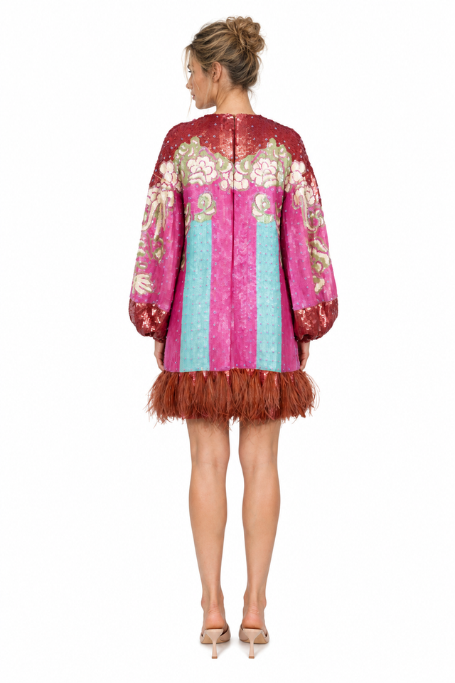 Valentino Feather-Trimmed Sequined Mini Dress