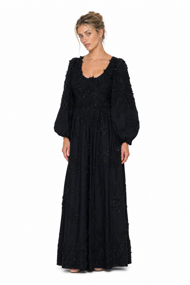 Valentino Women's Floral Sequined & Embroidered Long-Sleeve Maxi Gown in Black