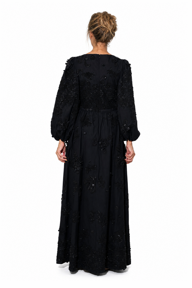 Valentino Women's Floral Sequined & Embroidered Long-Sleeve Maxi Gown in Black