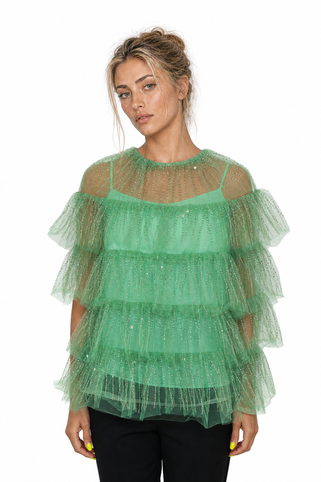 Valentino Garavani Tiered Tulle Embellished Top