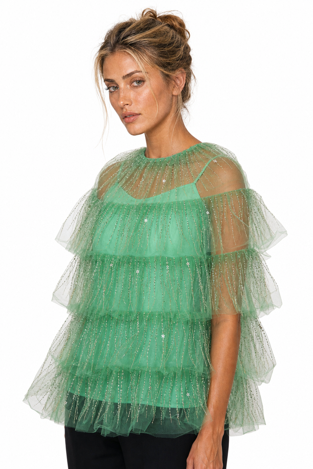 Valentino Garavani Tiered Tulle Embellished Top