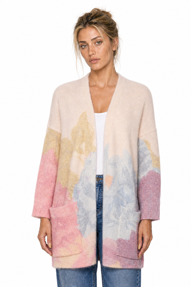 Valentino Women's Floral Intarsia Mohair-Blend Longline Cardigan in Pastel Pink