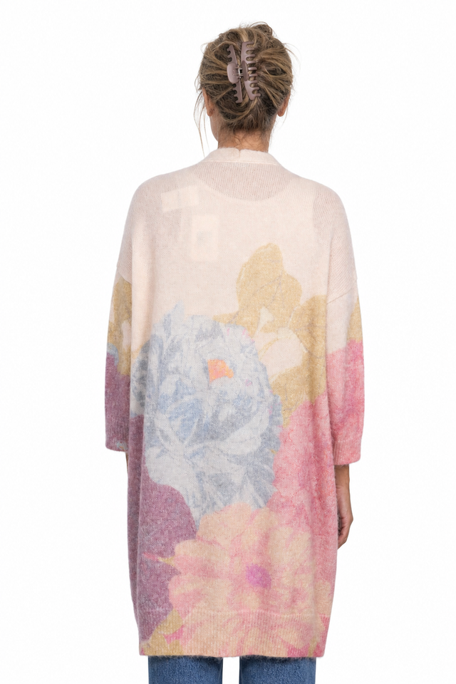Valentino Women's Floral Intarsia Mohair-Blend Longline Cardigan in Pastel Pink