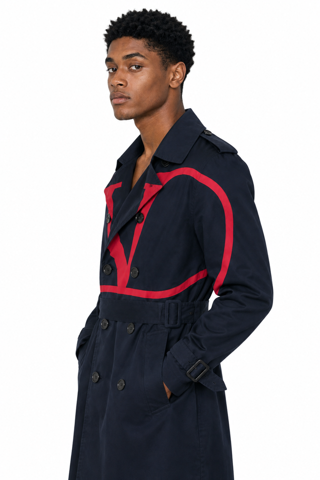 Valentino VLogo Graphic Double-Breasted Trench Coat