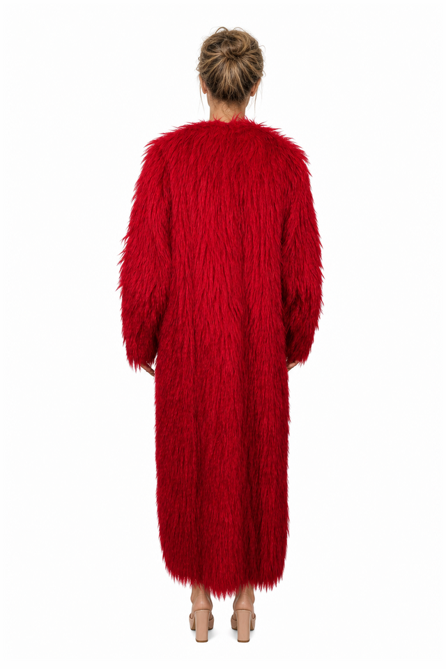 Valentino Red Faux Fur Long Coat