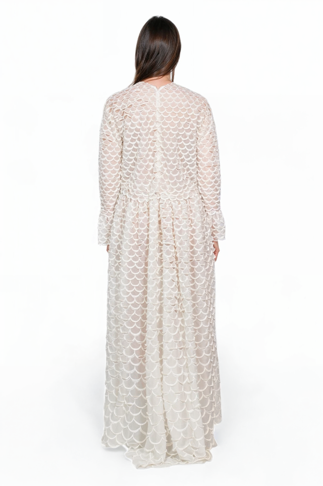 Valentino Ivory Scalloped Lace Maxi Dress